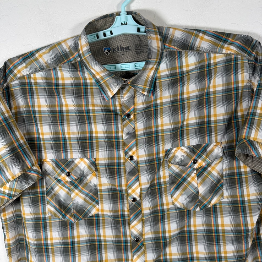 Kuhl Shirt Mens 2XL Pearl Snap Outdoor Hiking Short Sleeve Plaid Eluxur